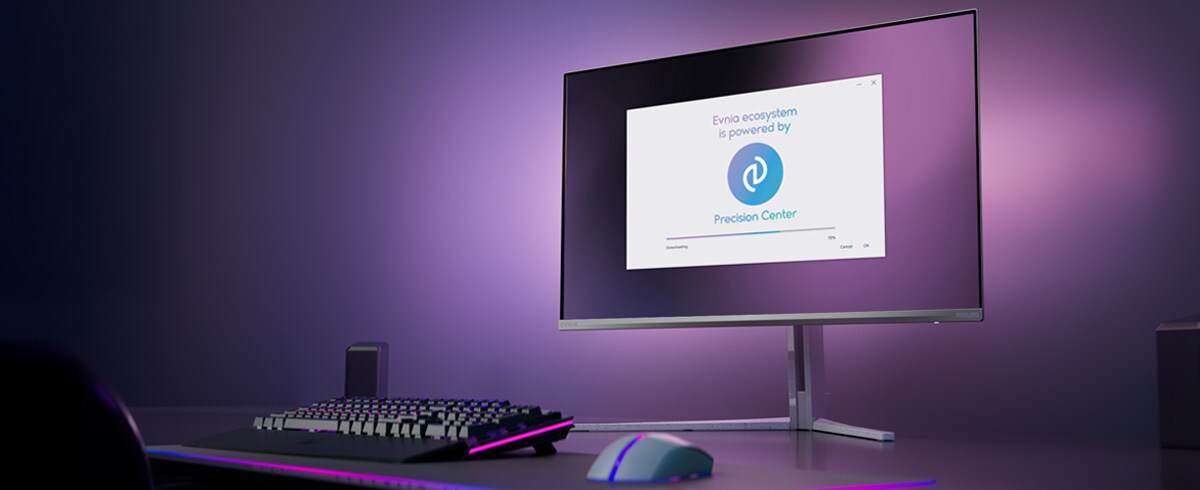 Monitor Philips Evnia je nastaven pro Precision Center