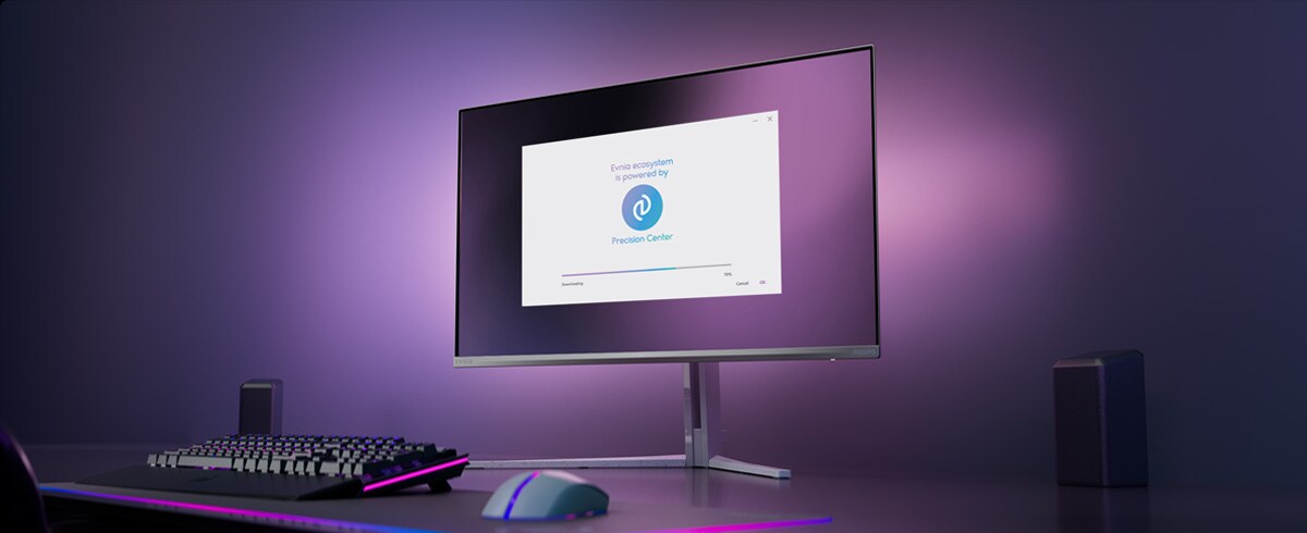 Monitor Philips Evnia je nastaven pro Precision Center