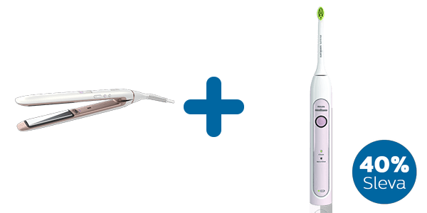 Žehlička na vlasy a elektrický sonický zubní kartáček Philips