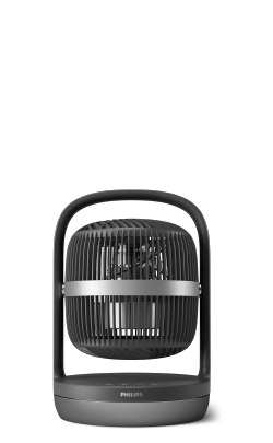 Krátký černý stolní ventilátor Philips řady 3000 s automatickou oscilací.