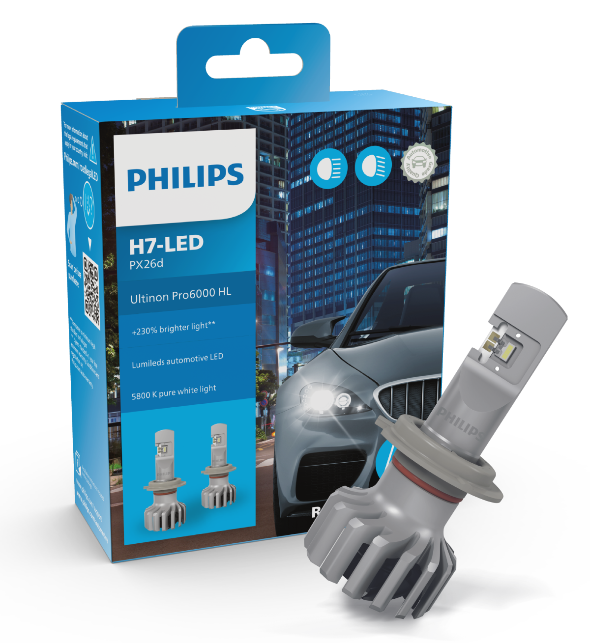 Philips Ultinon Pro6000 Boost H4-LED Scheinwerferlampe mit  Straßenzulassung*, 300% helleres Licht