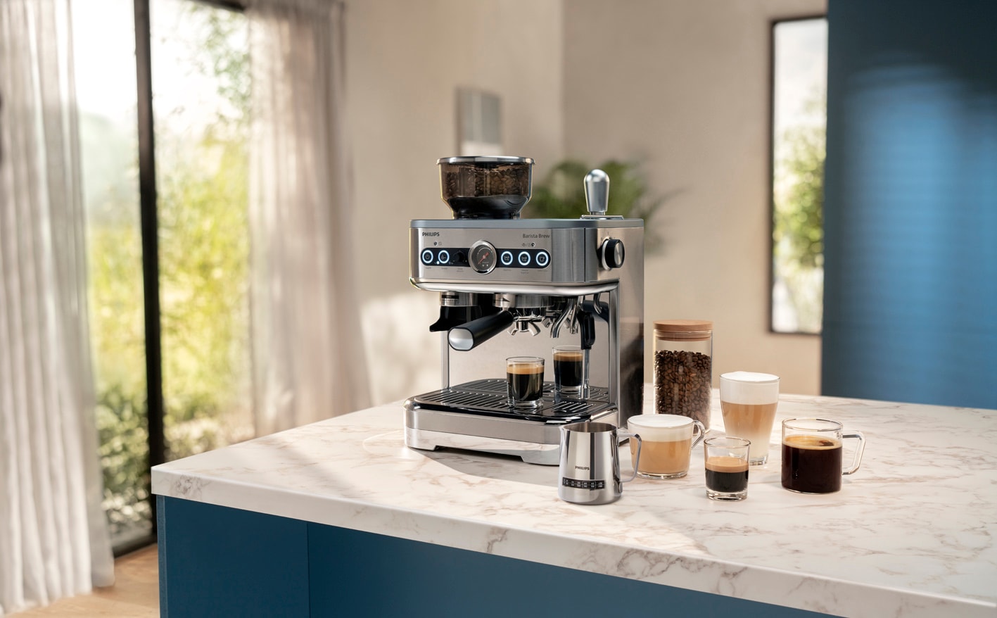 Kávovar Philips Barista Brew s různými druhy kávy
