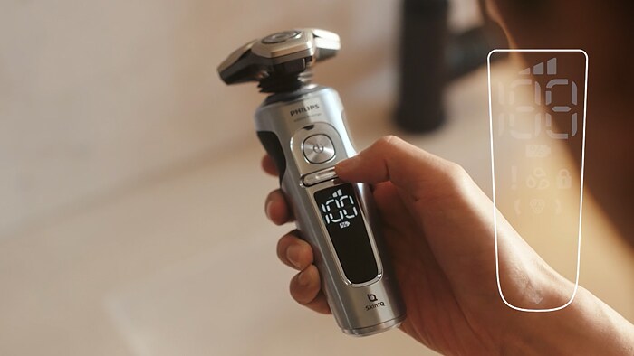 Navigace, ikony a světelné kontrolky na holicím strojku S9000
